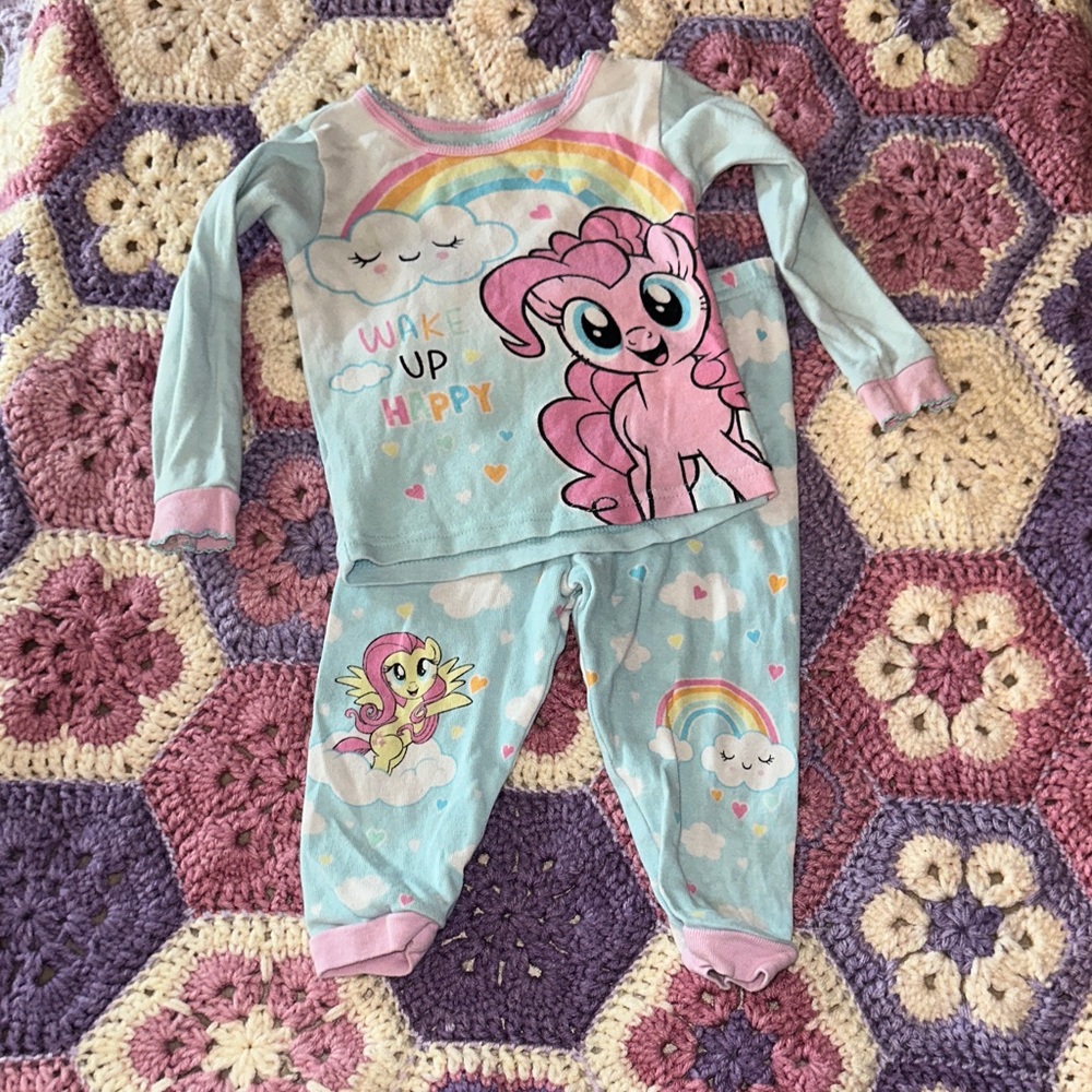 🎉My Little Pony Light Blue and Pink Pajama Set with Rainbow & Pony. F135